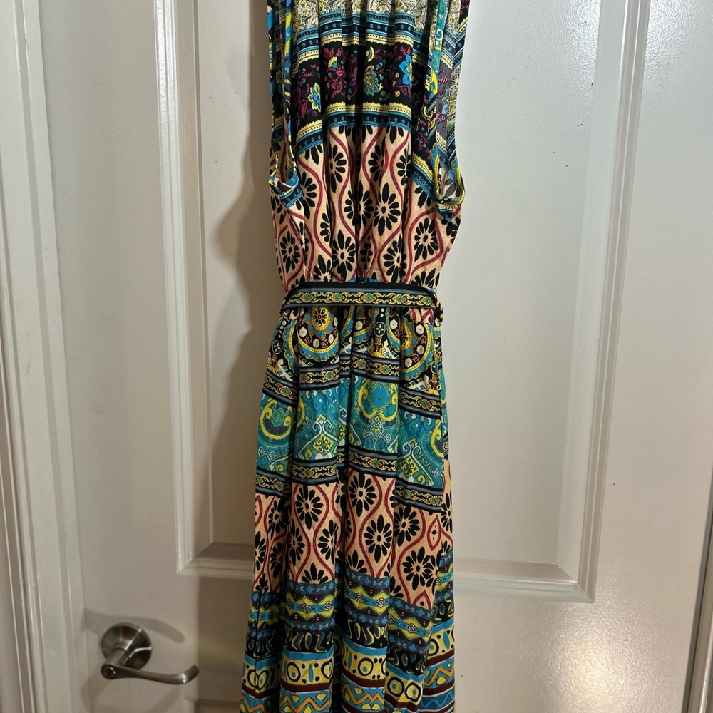 SHEIN Bohemian Halter Maxi Sundress in Blue and Pink for vacation or any day